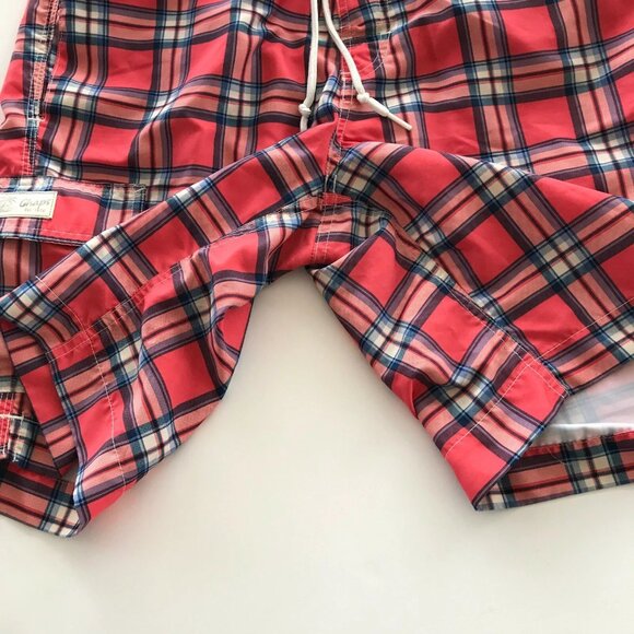 Vintage Ralph Lauren Chaps Swim Suit Trunks Mens Size M Buffalo Check Plaid Red - Picture 9 of 12